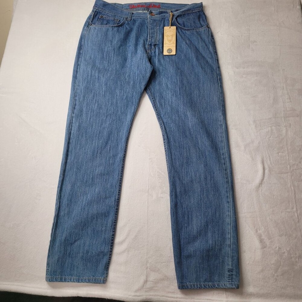 The West Is Dead Selvedge Men's Button Fly Straight Leg Blue Denim Jeans Size 38